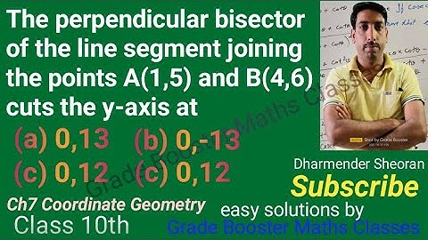 The perpendicular bisector of the line segment joining the points A(1,5) and B(4,6) cuts the y axis
