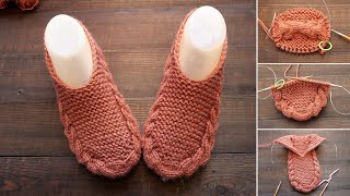 картинка: Новый способ вязания бесшовных следков спицами ♚ New seamless slippers knitting tutorial