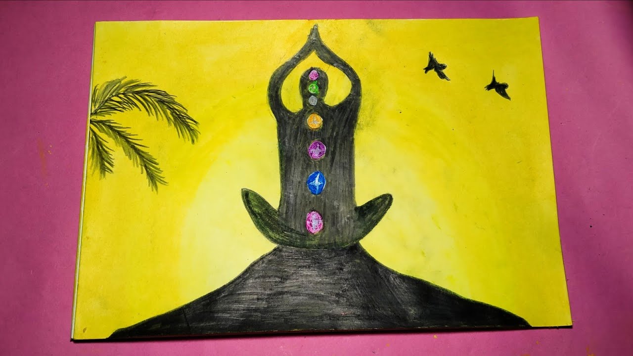 Oil pastel drawing yoga day easy Step by Step YouTube