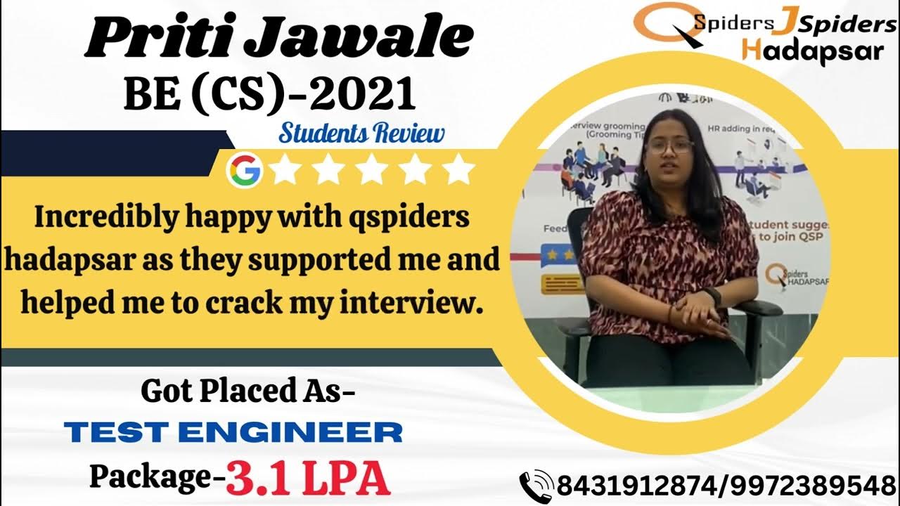 QSPIDERS/JSPIDERS HADAPSAR STUDENT GOT PLACED AS TEST ENGINEER