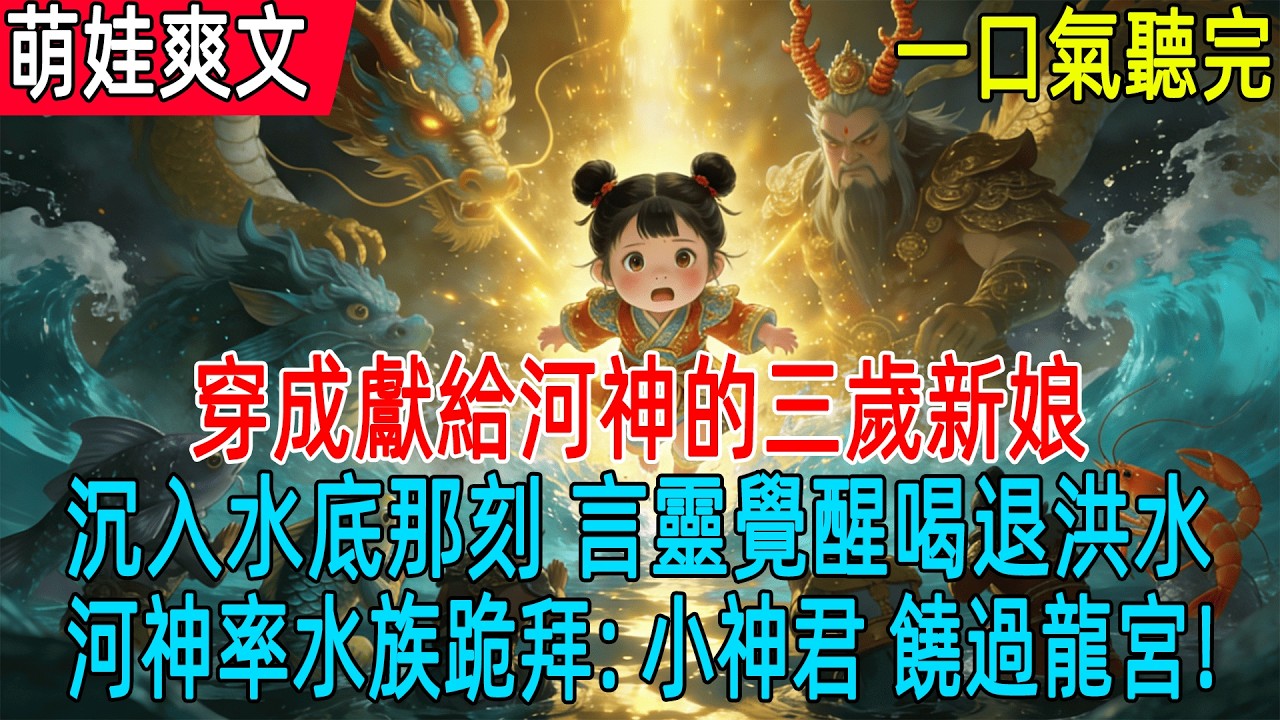 【完結小說】穿成獻給河神的三歲新娘,沉入水底那刻，言靈覺醒喝退洪水,河神率水族跪拜：小神君，饒過龍宮！#有聲書 #萌寶 #小說 #萌娃 #爽文#古言#穿越