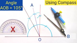 105 degree angle with compass | how to construct 105 degree angle with compass