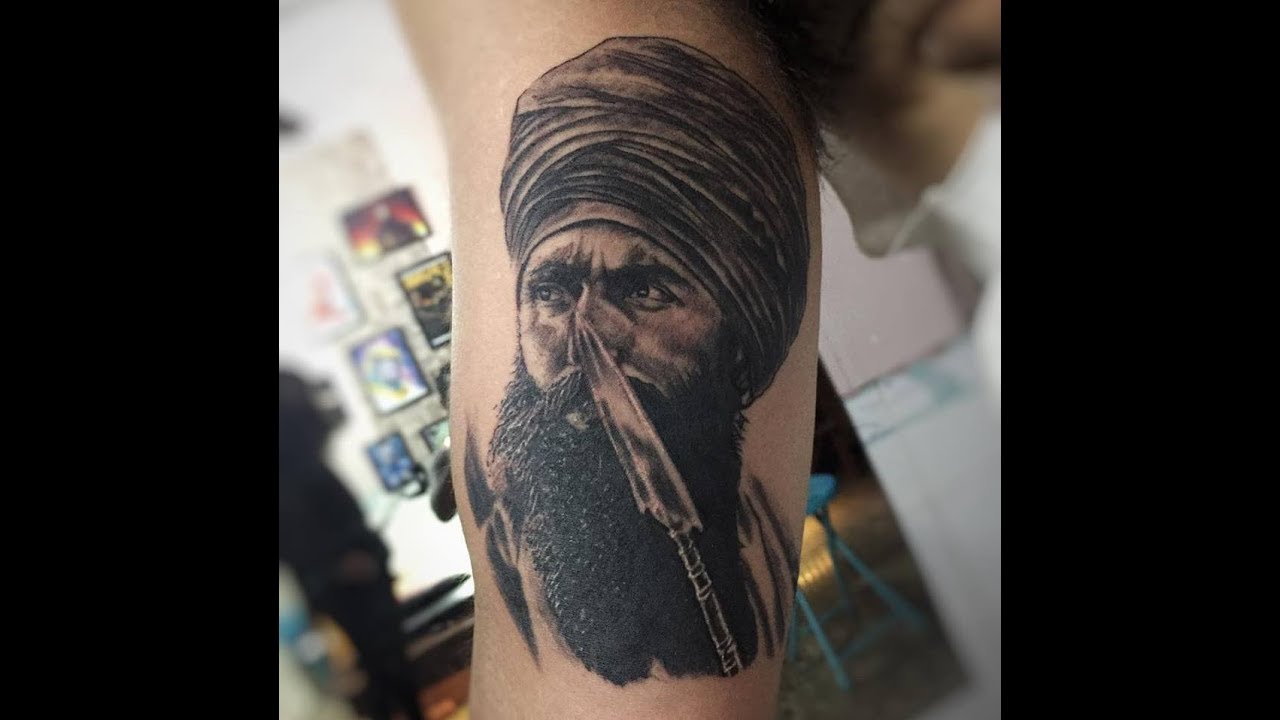 Sant Jarnail Singh Bhindrawala Punjabi Tattoo On Half Sleeve