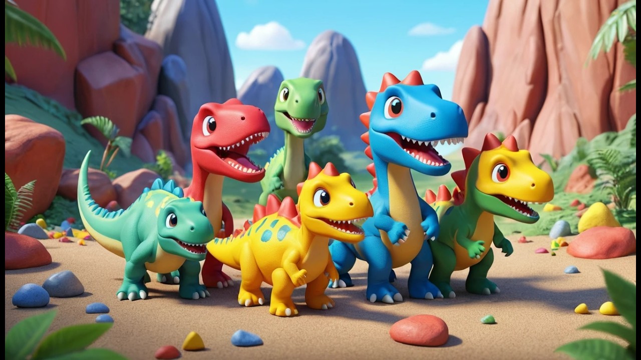 Штампование «Четыре маленьких игрушечных динозаврика» | Песенка про динозавров и обучение счету