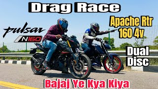 Bajaj Pulsar N160 Vs Tvs Apache Rtr 160 4v Drag Race || Long Race || Top Speed Test | Bajaj Ye Kya