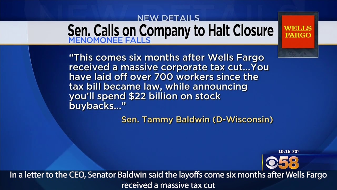 WDJT: Senator Baldwin Calling on Wells Fargo to Halt Menomonee Falls
