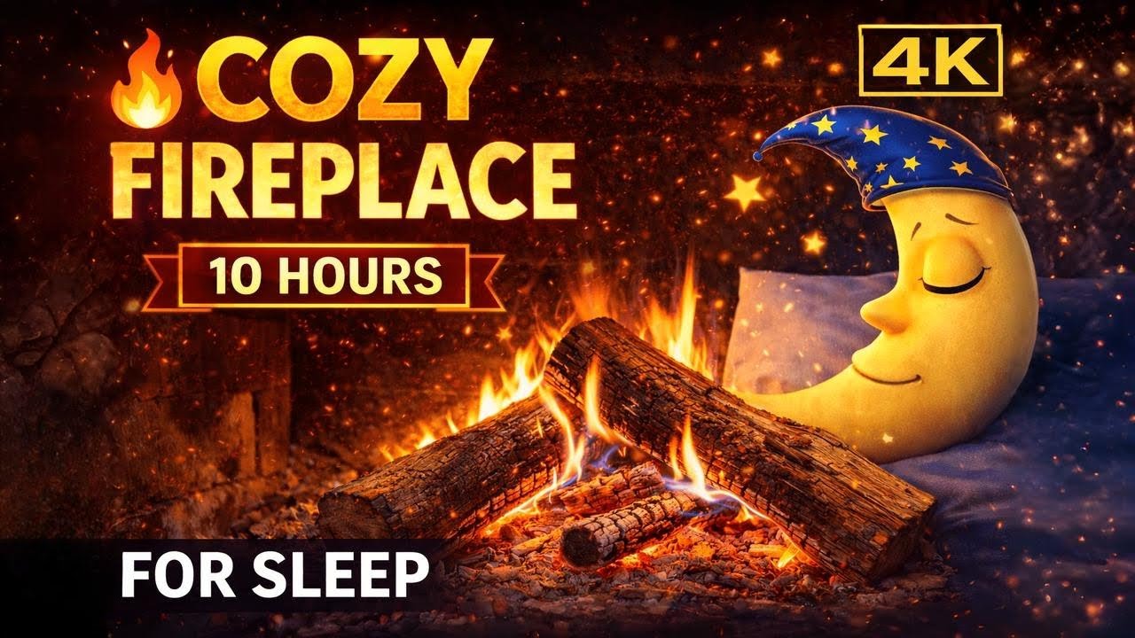 4K Fireplace 🔥 10 Hours | Ultra HD Natural Fire & Crackling Wood Sounds | Cozy Sleep & Relaxation