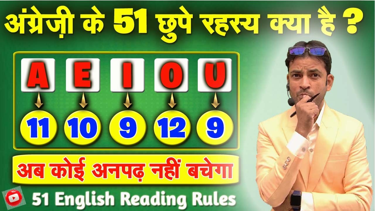 A, E, I, O, U के 51 छुपे हुए उच्चारण के नियम | इंग्लिश पढ़ने-लिखने के जादुई 51 नियम 😲 | Reading Rule