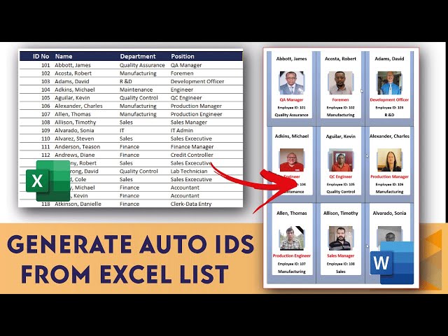 Generating Auto Employee ID Card From Excel Master List 🔴Word & Excel 🔴 MS Word Mail Merge class=