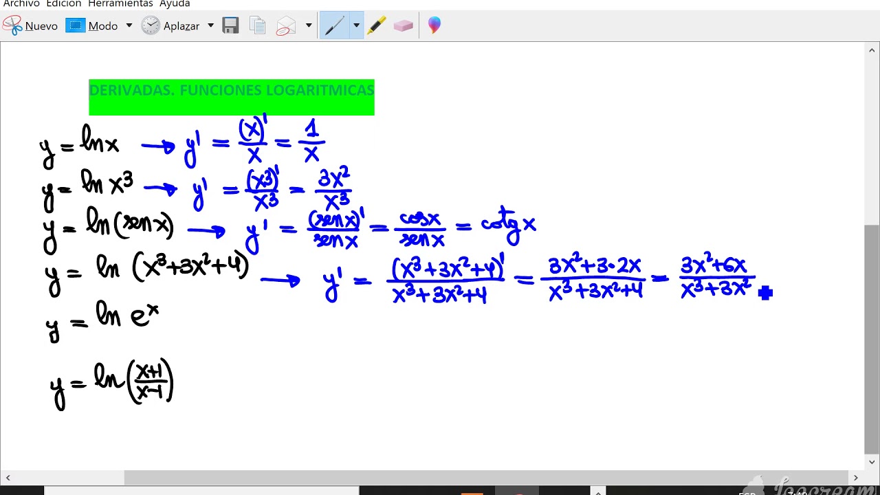 DERIVADAS. FUNCIONES LOGARíTMICAS YouTube