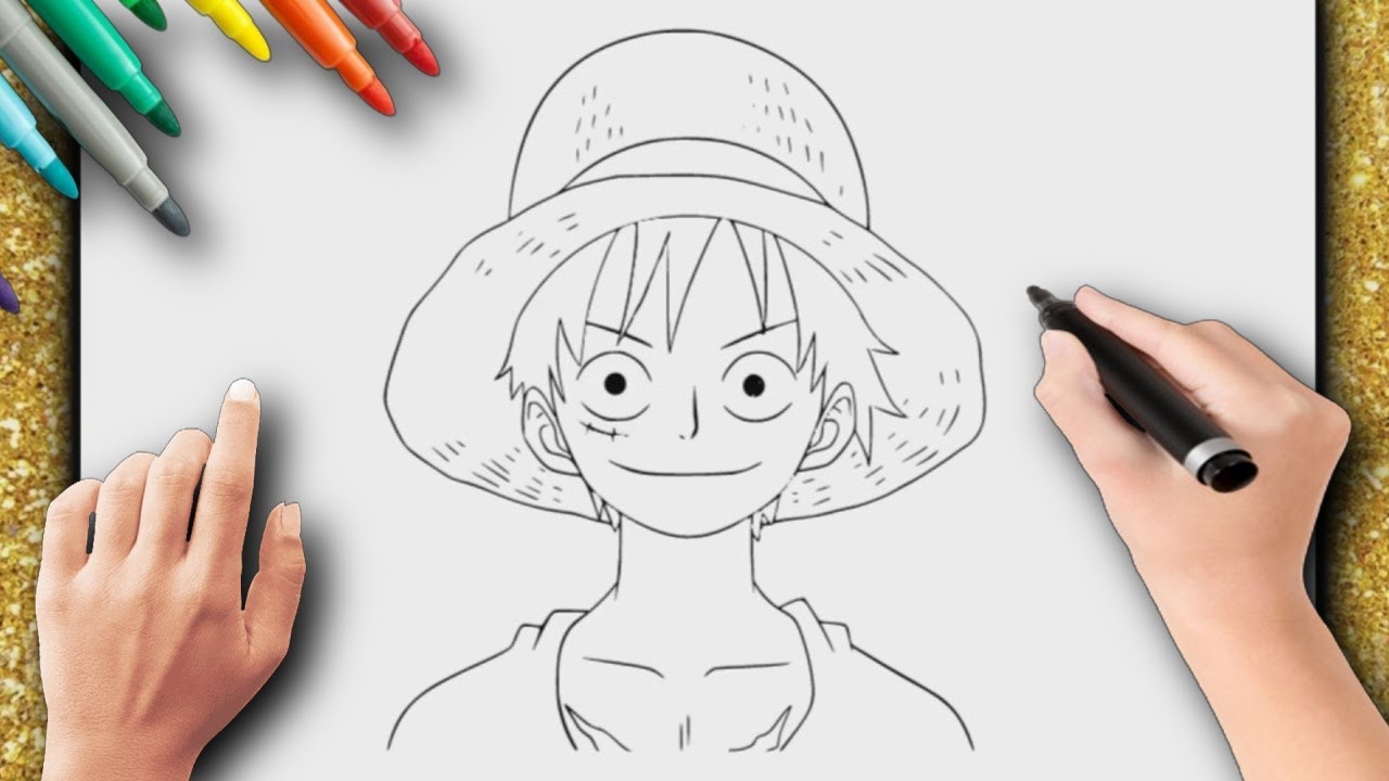 Desenhos de anime fáceis, Como desenhar metade do rosto Luffy fácil passo  a passo