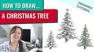 How to Draw a Realistic Christmas Tree  Drawing Tutorial For Kids