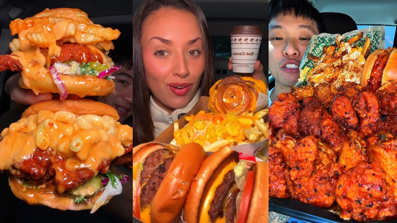 TIKTOK Mukbang Compilation | Dave's Hot Chicken, In-N-Out, Wingstop, McDonald's & More!