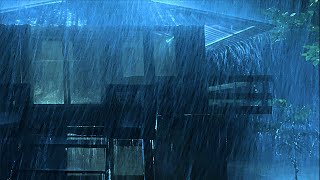 Goodbye Insomnia Within 3 Minutes with Heavy Rainstorm & Thunder on Metal Roof of Farmhouse at Night
