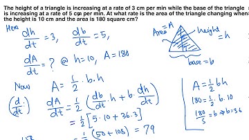Calculus I: Related Rates examples involving area of a triangle