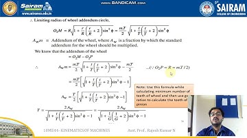 LECTURE VIDEO 14_18ME44_ MODULE 5 _MINIMUM NUMBER OF TEETH ON PINION AND WHEEL TO AVOID INTER._NRK