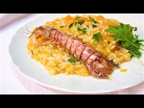 Pumpkin Risotto with Mantis Shrimp. Risotto con Zucca e Canocchie.