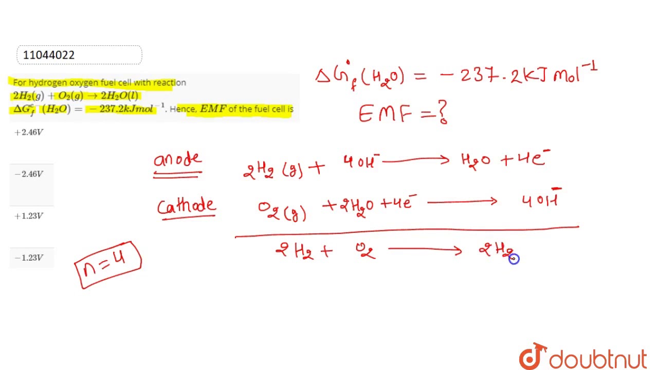 For hydrogen oxygen fuel cell with reaction `2H_(2)(g)+O_(2)(g) rarr 2 H_(2)O(l)` `DeltaG_(f)^(c