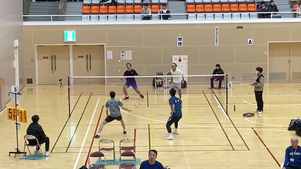 【3ゲーム目なし】2025年全日本シニアバドミントン35歳以上の部男子ダブルス1回戦　小林選手、岡本選手(新潟)対佐藤選手、古川選手(東京)ラリー間カット