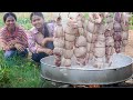 Frying Biggest Wrapped Pork Belly with Sweet & Salty Black Eye Pea Carrot - Cook For Dinner Foods