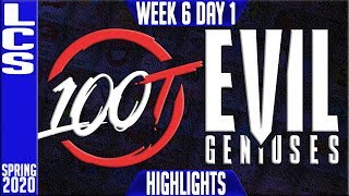 100 vs EG Highlights | LCS Spring 2020 W6D1 | 100 Thieves vs Evil Geniuses