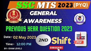 SSC MTS 2024| General Awareness Previous Year Questions 2023| MTS GK/GS 2023 PYQ Practice Ques.