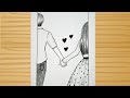 Valentine's day drawing - pencil sketch easy / Beautiful couple holding hands drawing for beginners