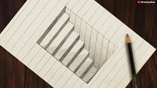 How to Draw 3D Steps in a Hole - Line Paper Trick Art | Drawing Buzz