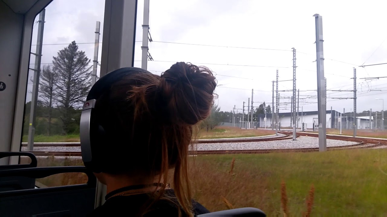 A Beautiful Public City tram Bybanen ride to Bergen Flesland Airport, Norway