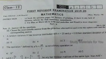 12th Std Maths First Revision Exam Official Model Question Paper 2020 | English Medium |