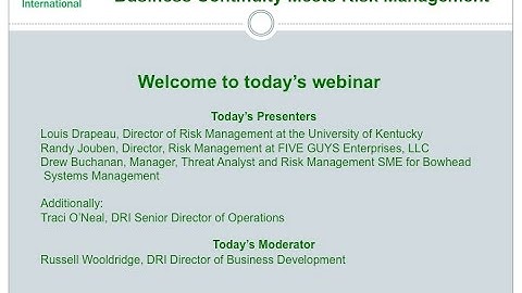 DRI Webinar Series: "Business Continuity Meets Risk Management"