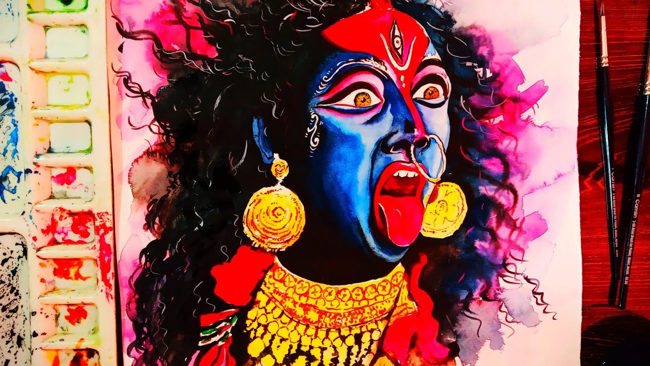 Maa Kali angry face drawing  Kali mata face drawing with pencil colour  Mahakali drawing  YouTube
