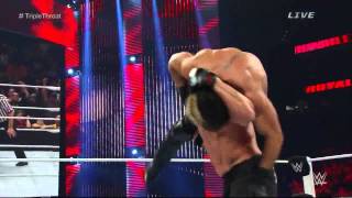 Brock Lesnar reverses Seth Rollin's Springboard High Knee into a F5