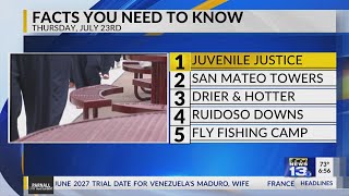 KRQE Newsfeed: Juvenile justice reform, San Mateo Towers remodel, Drier and hotter, Ruidoso Downs, F