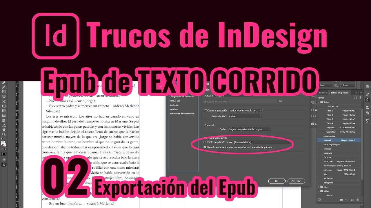 Trucos de Indesign: Epub de Texto fluido. (02/03) Exportar Epub desde Indesign (Tutorial)