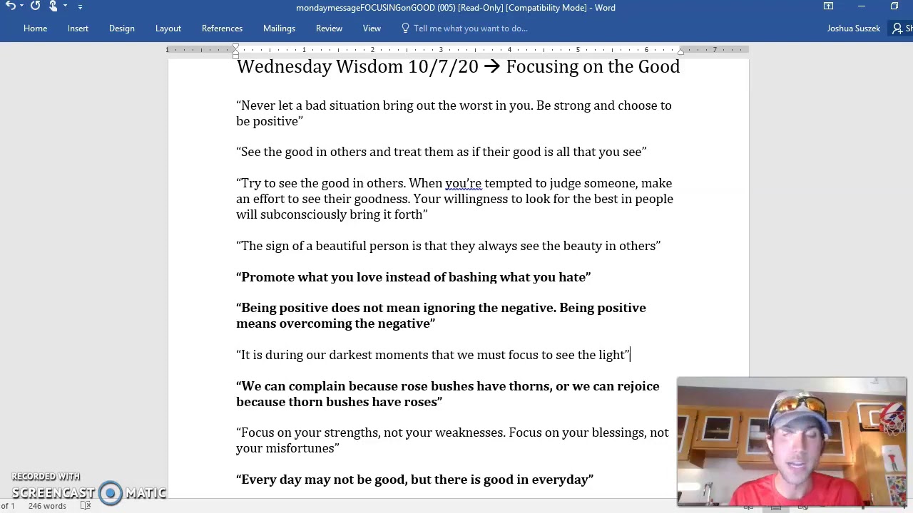 Wednesday Words of Wisdom-Focusing on the Good