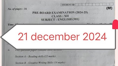 class 12 english pre board question paper 2024-25 morning shift/ 21 december 2024
