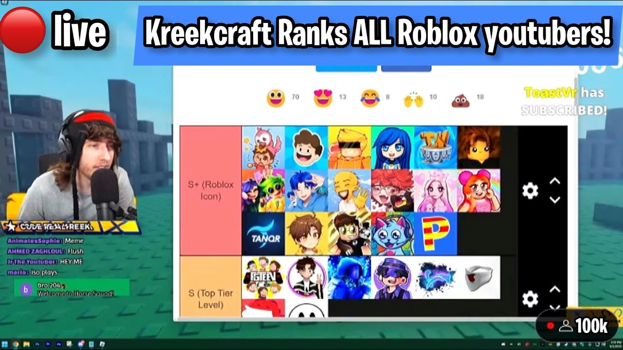 KREEKCRAFT RANKS ALL ROBLOX YOUTUBERS ON STREAM.. - YouTube
