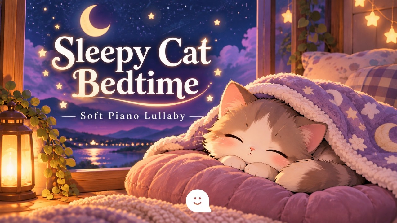 Sleepy Cat Bedtime — 1 Hour Soft Piano Lullaby for Calm Sleep