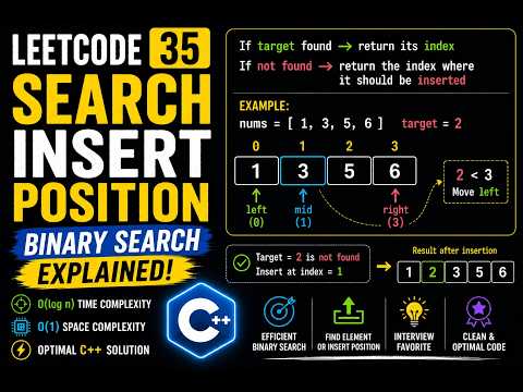 LeetCode 35: Search Insert Position | Binary Search Explained | Optimal C++ Solution
