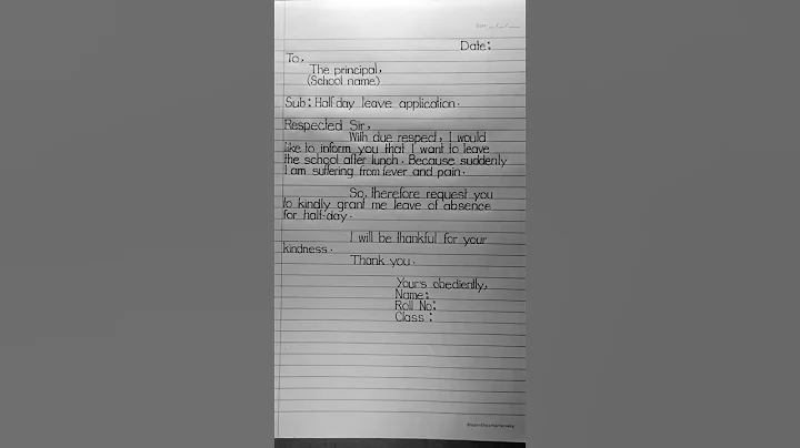 Half Day Leave Application For School || Leave Application #shorts