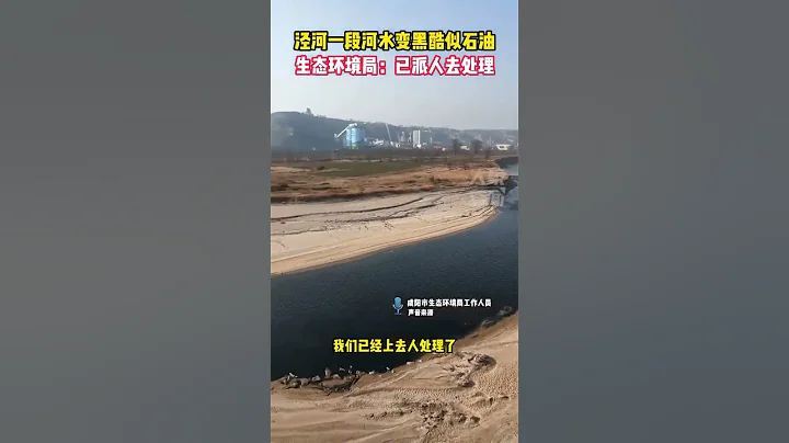 1月31日陜西咸阳，泾河一段河水变黑酷似石油，生态环境局工作人员：已派人去处理 - 天天要闻