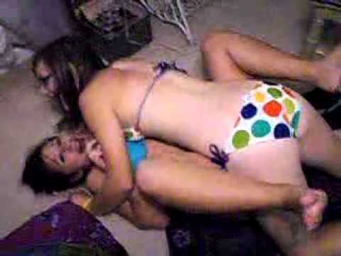 Two sisters lap dance humping each other in bikini's