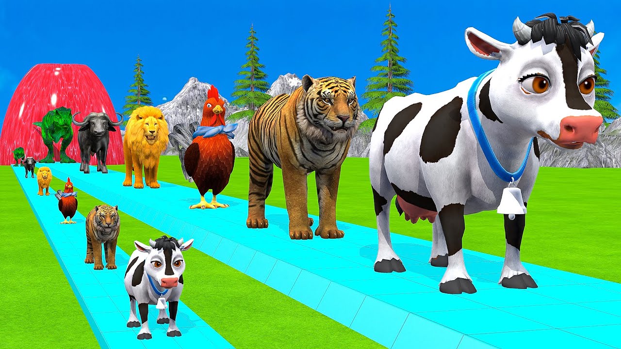 Long Slide Game With Elephant Gorilla Buffalo Hippopotamus Tiger 3d Animal Game Funny 3d Animals