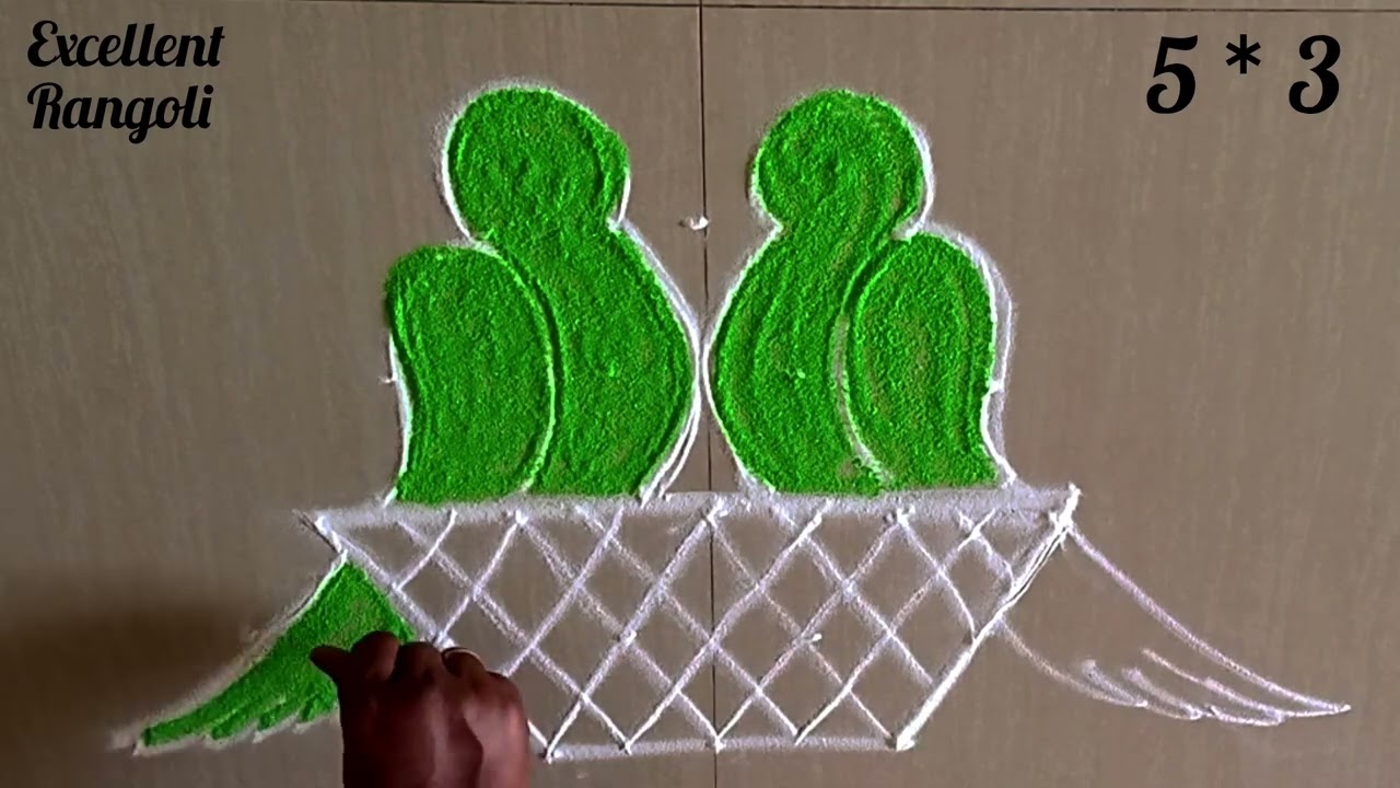 2025 New Year special rangoli | 5*3 dots parrot🦜 kolam | Umbrella☂️ rangoli 