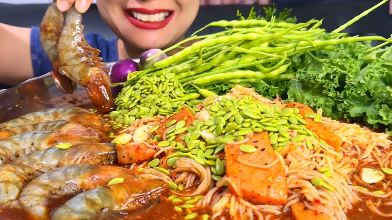 Thaifood ASMR ซั่วขนมจีนกุ้งดอง ปลาร้านัวๆ Sua Khanom Jeen with picked shrimp MUKBANG show
