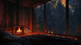 Cozy Rainy Night Bedroom 🌧️Thunderstorm Ambience with Fireplace \& Candlelight for Sleep