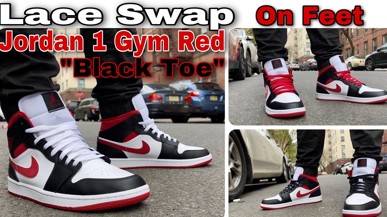 Lace Swap - Jordan 1 Mid Gym Red “black 