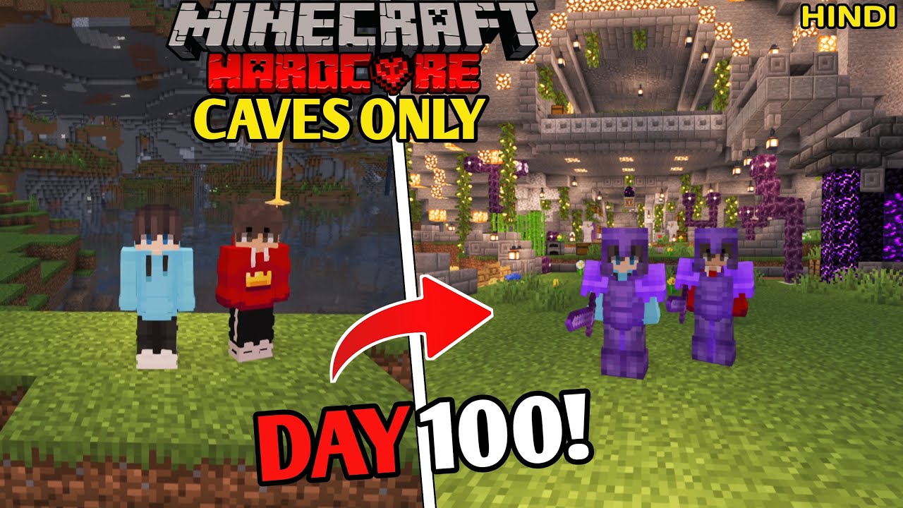 We survived 100 Days in CAVES ONLY World in Minecraft Hardcore...
