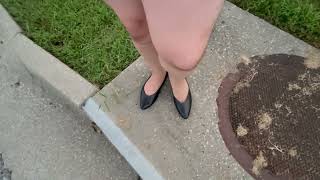 (Male Content) Evening Strut In Black Almond-Toe Unisa Flats w/ Nylons & Short Shorts